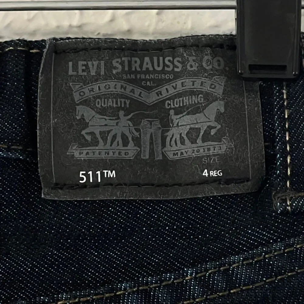 Levi's Boys 511 Slim Fit Jeans Adjustable Waist Dark Wash Denim Pants‎ Sz 4 Blue